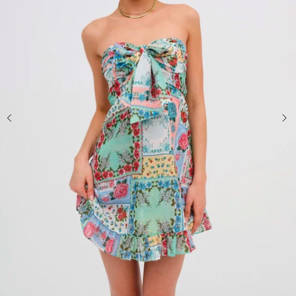 For Love And Lemons Dresses & Skirts - For Love And Lemons Floral Patchwork Mini Dress - Green and Red